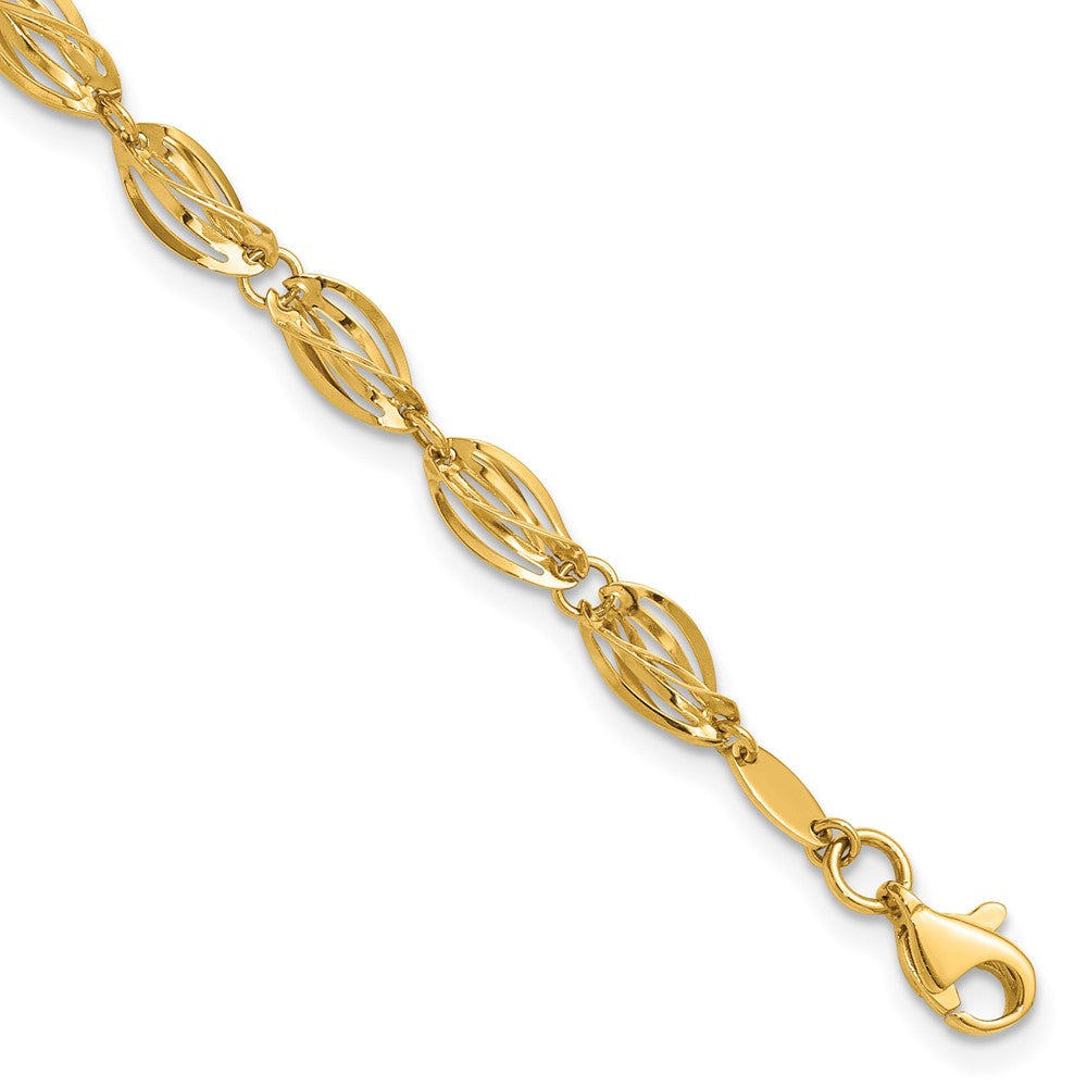 14K Polished Fancy Twisted Oval Link Bracelet