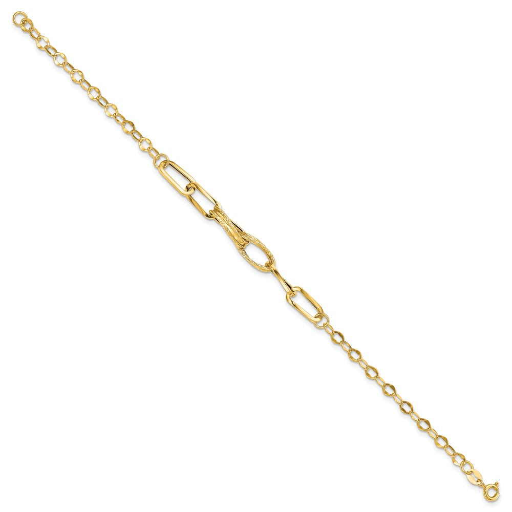 14k Gold Polished Textured Fancy Link Bracelet