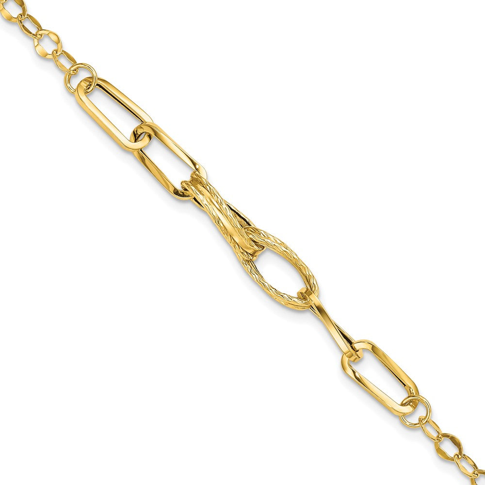 14k Gold Polished Textured Fancy Link Bracelet