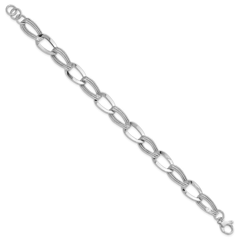 14k White Gold Polished and Textured Fancy Link Bracelet