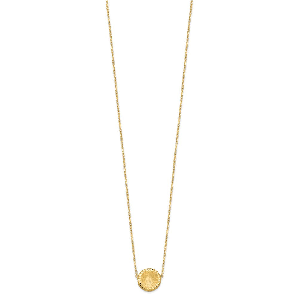 14k Brushed and Polished Diamond-cut Circle Pendant Necklace