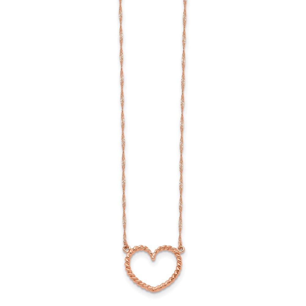 14k Rose Gold Polished and Textured Heart Necklace