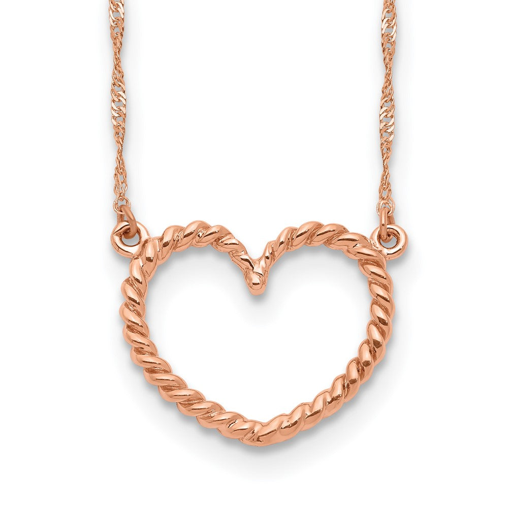 14k Rose Gold Polished and Textured Heart Necklace