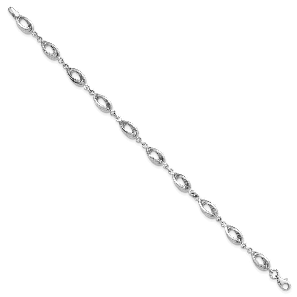 14K White Gold Polished Fancy Oval Link Bracelet