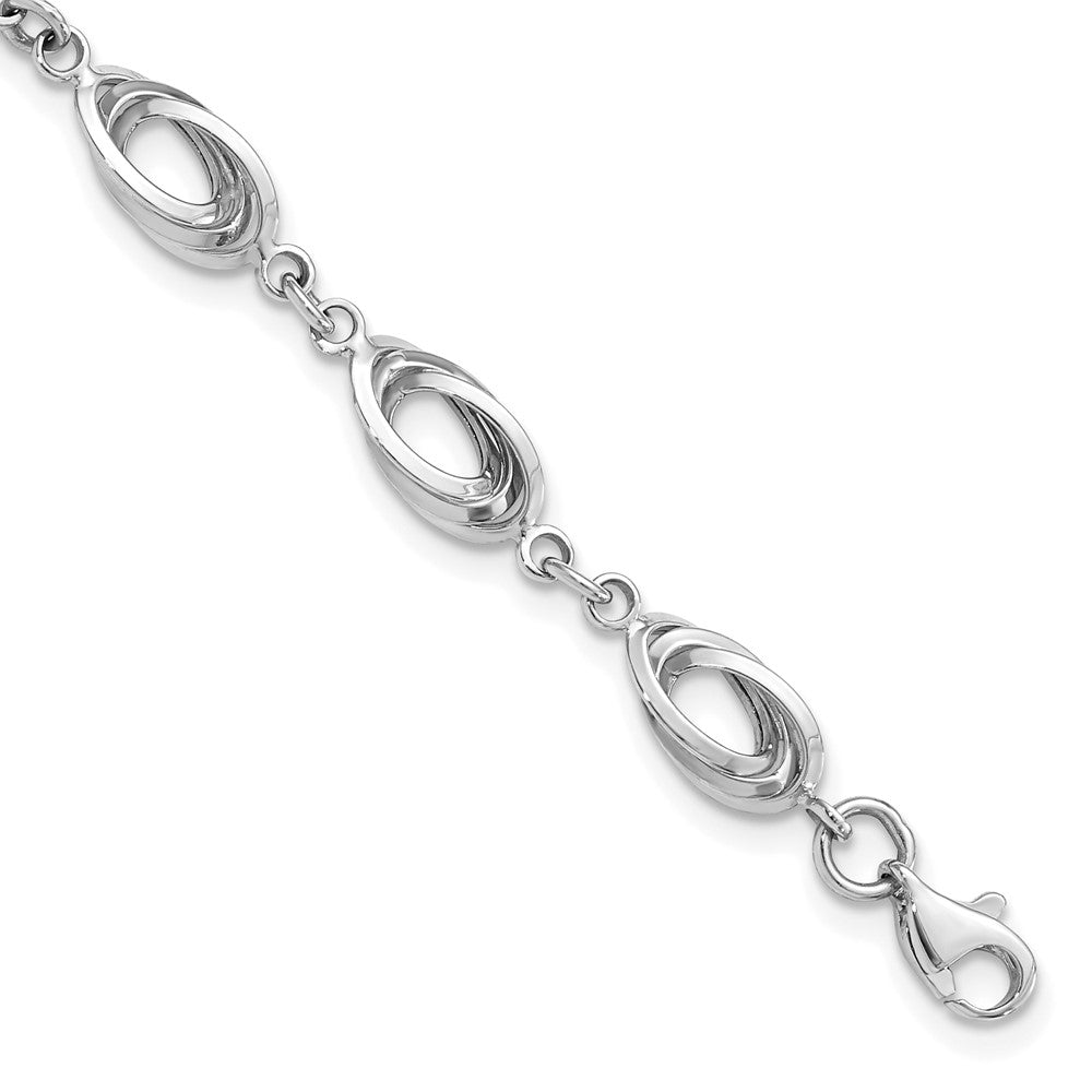 14K White Gold Polished Fancy Oval Link Bracelet