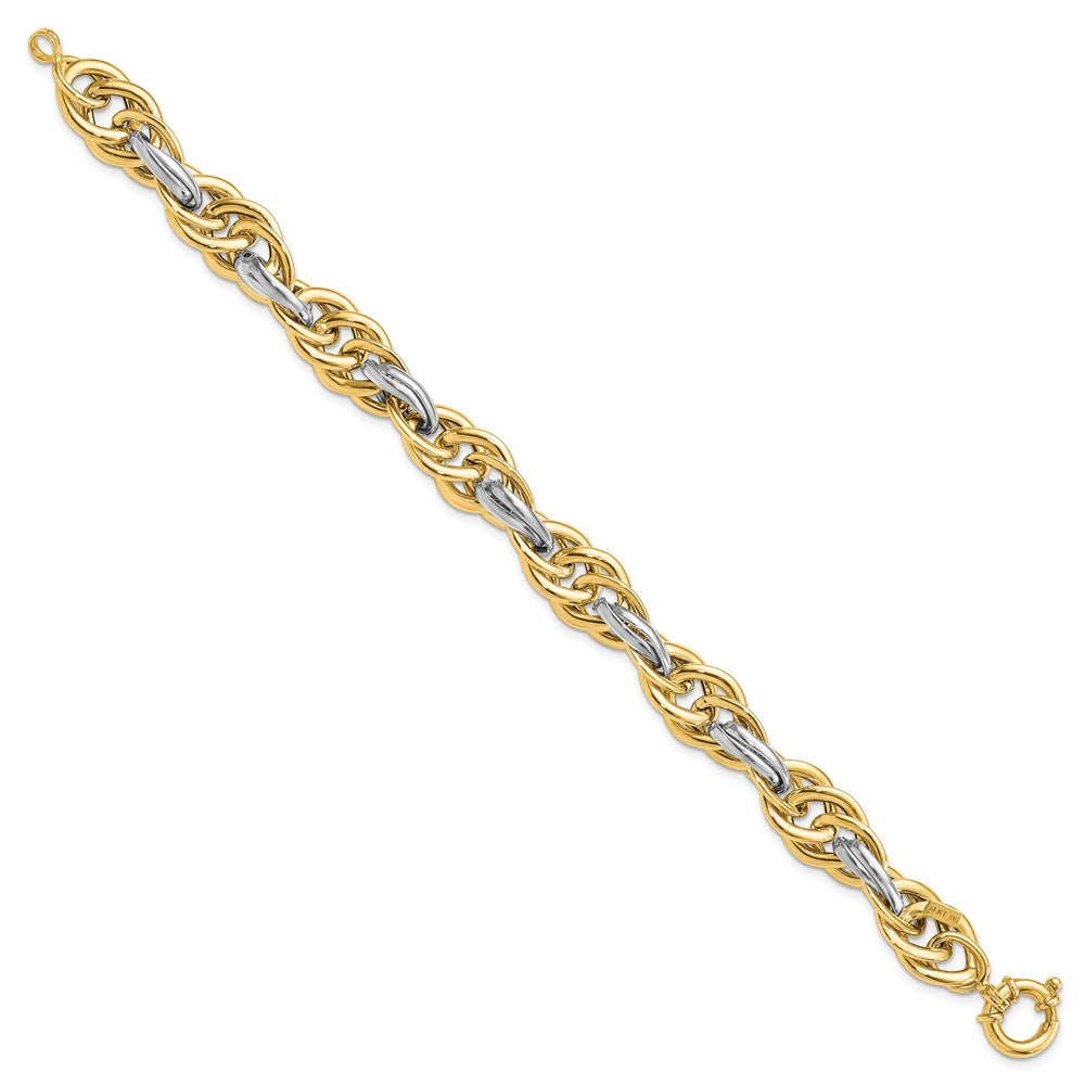 14k Two-Tone Polished Fancy Rope Link Bracelet
