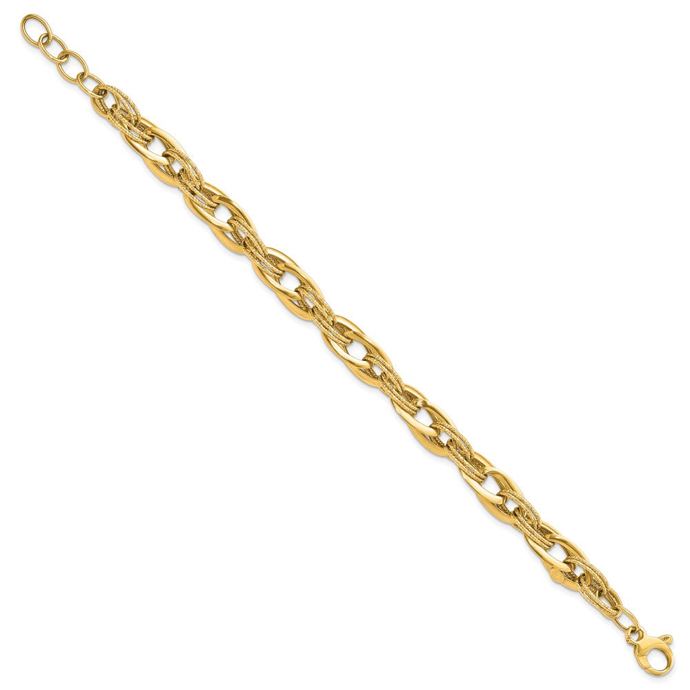 14k Polished and Textured Fancy Link 8in Bracelet