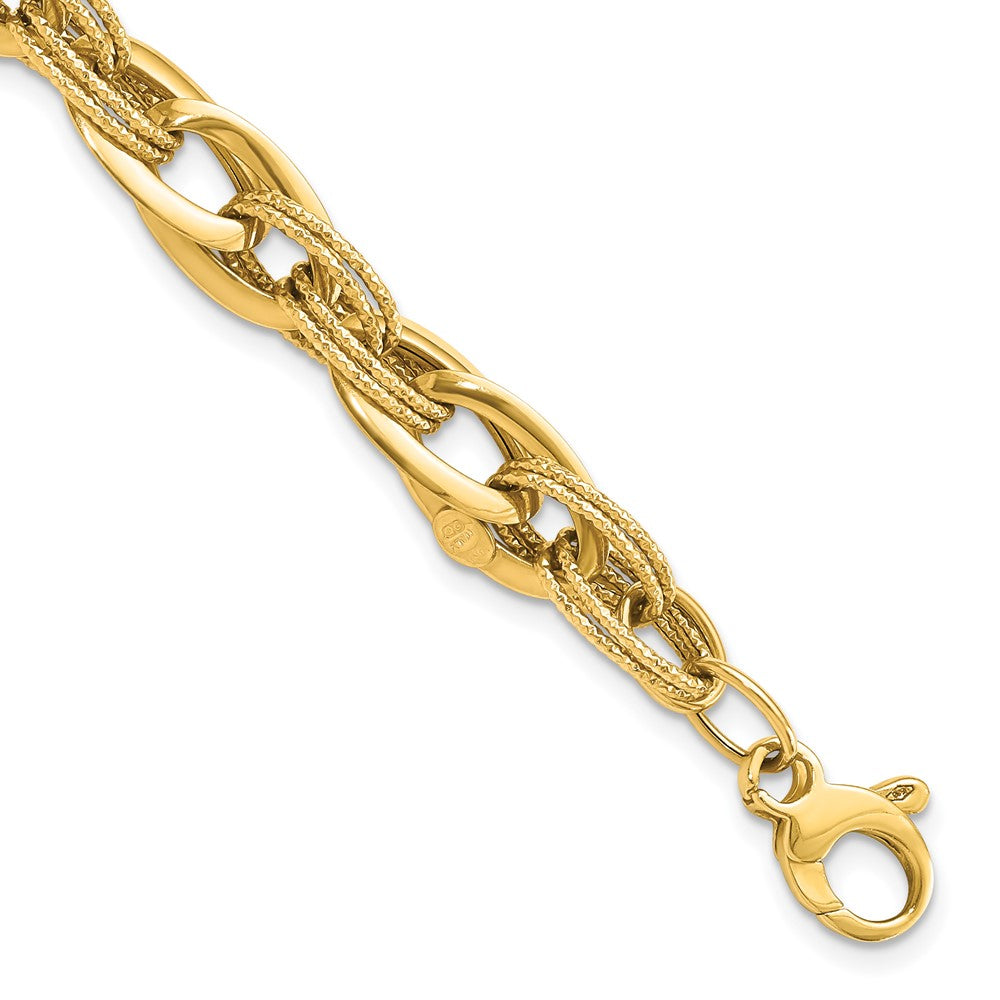 14k Polished and Textured Fancy Link Bracelet