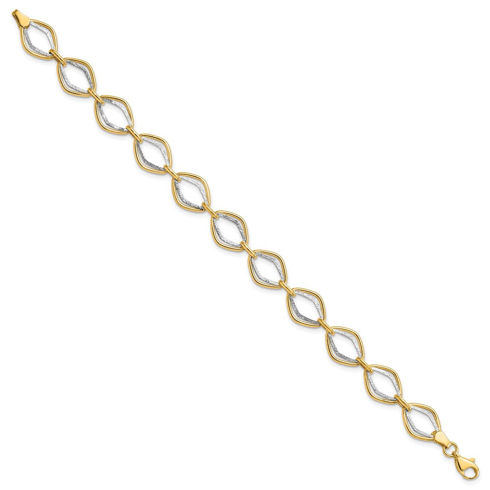 14k Two-tone Polished and Textured Ovals Bracelet