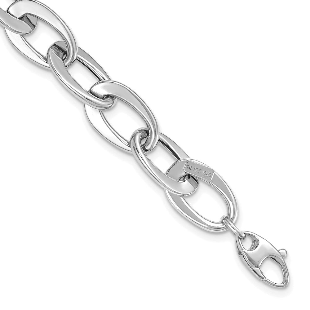 14k White Gold Polished Fancy Cable Link Bracelet