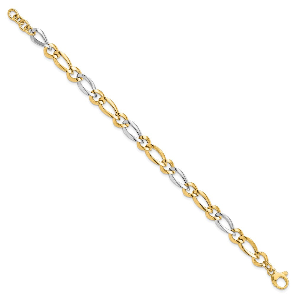 14k Two-Tone Polished Fancy Oval and Round Link Bracelet
