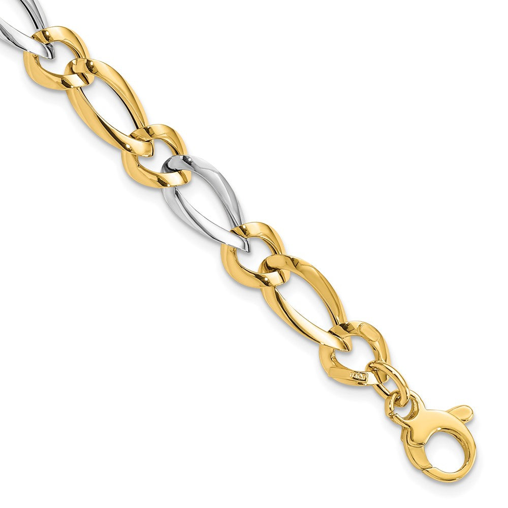 14k Two-Tone Polished Fancy Oval and Round Link Bracelet