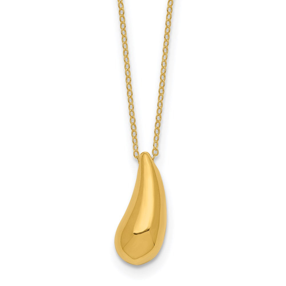 14k Polished Puffed Teardrop Pendant Necklace
