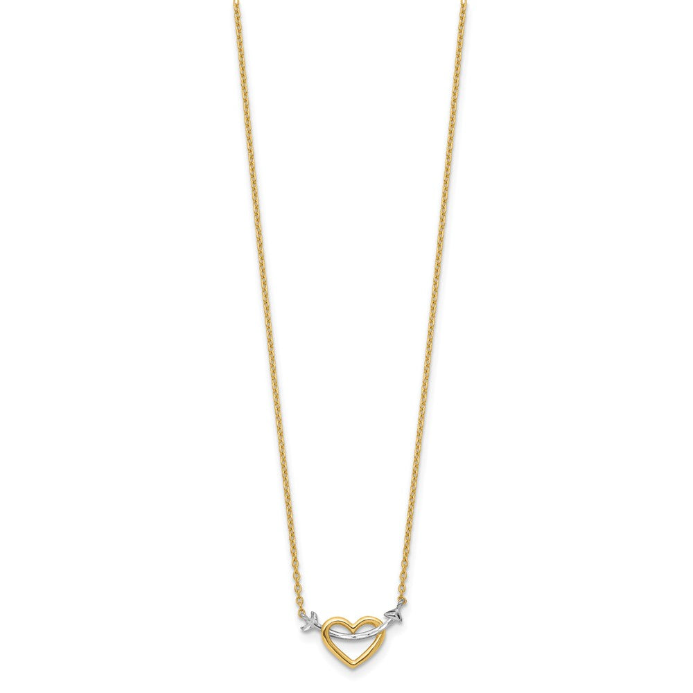 14k with White Rhodium Diamond-cut Heart and Arrow Necklace