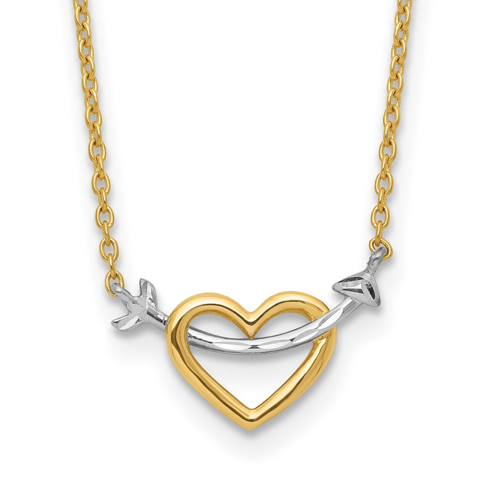 14k with White Rhodium Diamond-cut Heart and Arrow Necklace