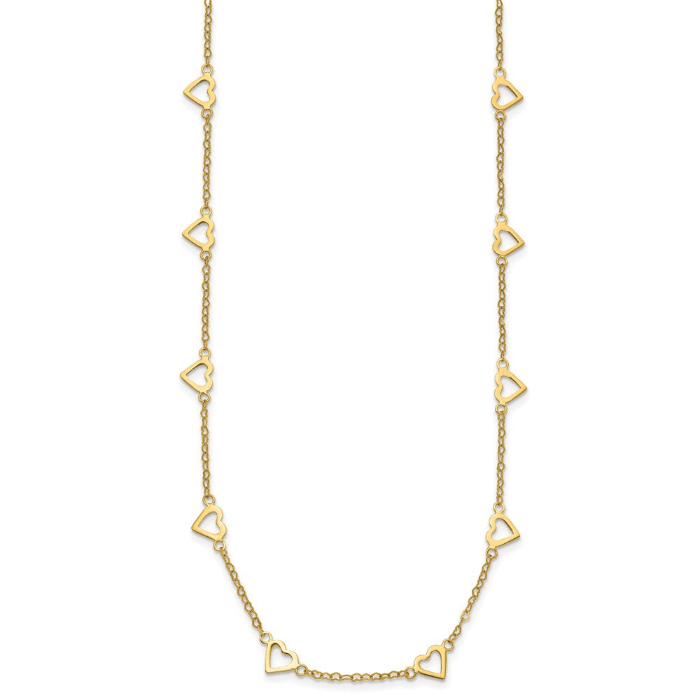 14k Polished Open Hearts with Heart Link Chain Station Necklace