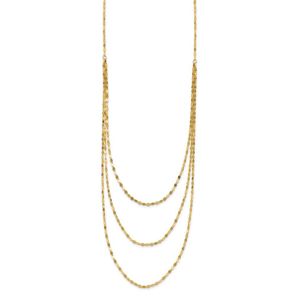 14k Polished Triple Strand Bib Fancy Chain Necklace