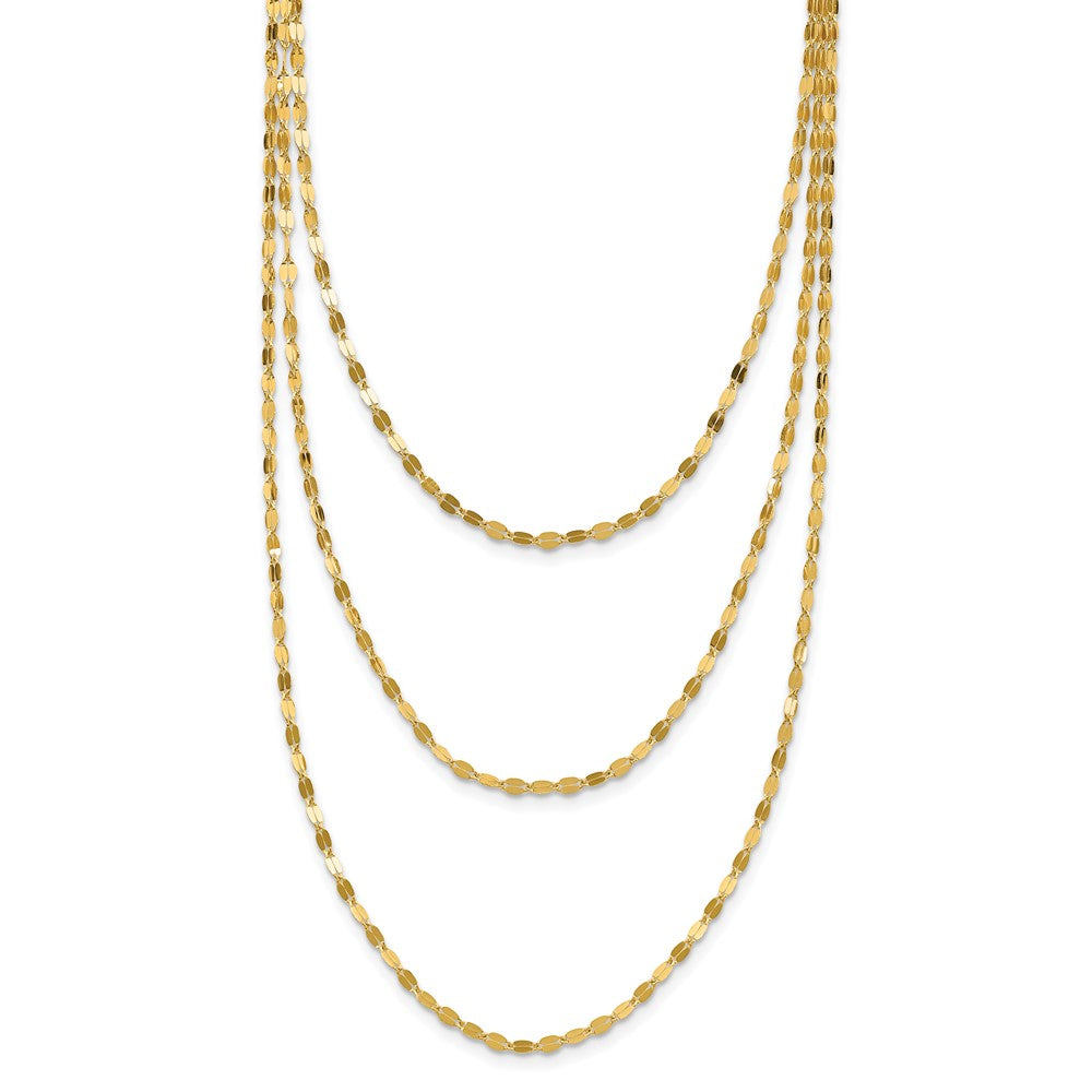 14k Polished Triple Strand Bib Fancy Chain Necklace