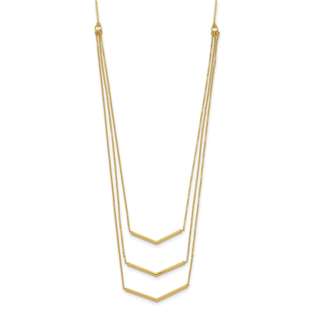 14k Polished Chevron Bar 3-Strand Bib Necklace Plus Extender