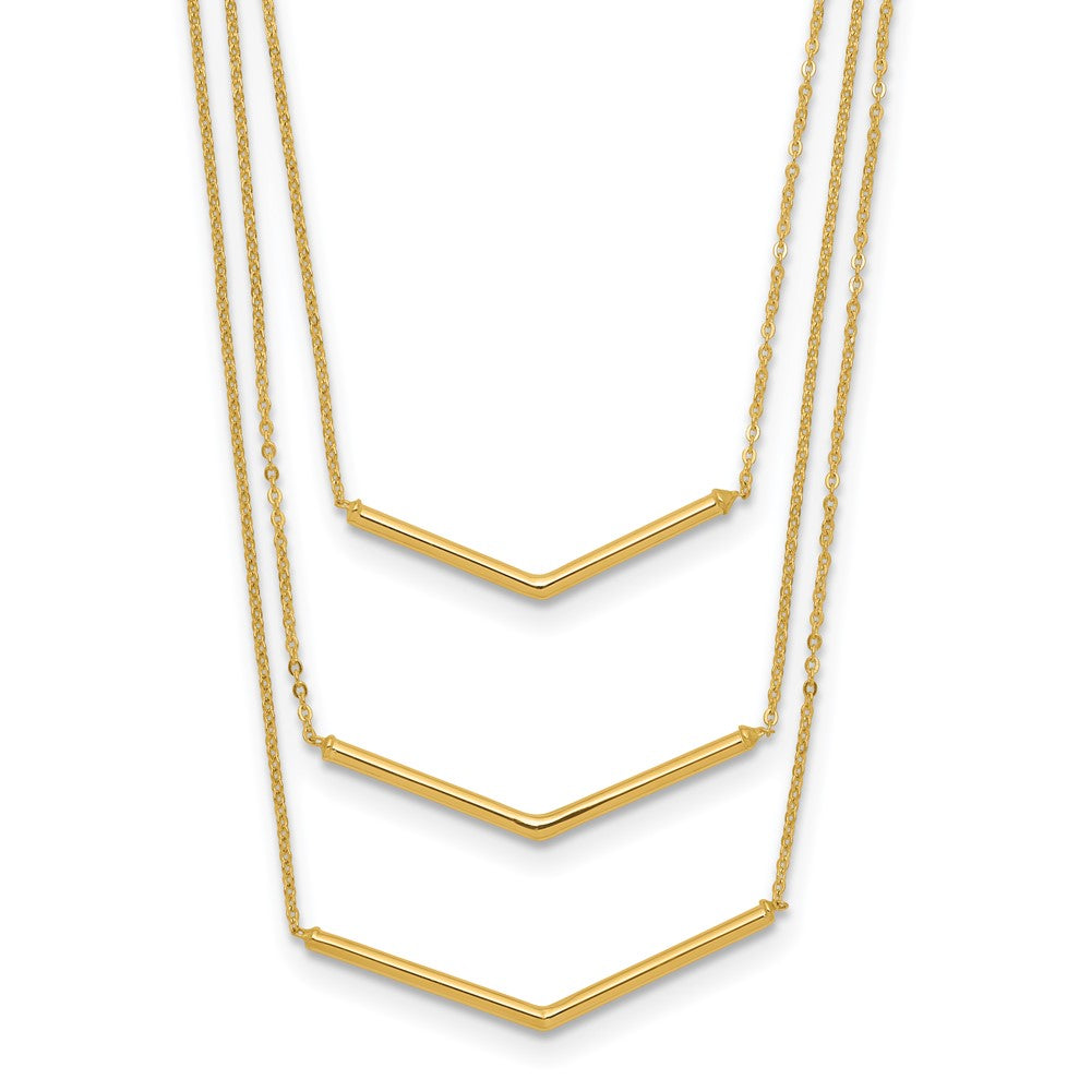 14k Polished Chevron Bar 3-Strand Bib Necklace Plus Extender