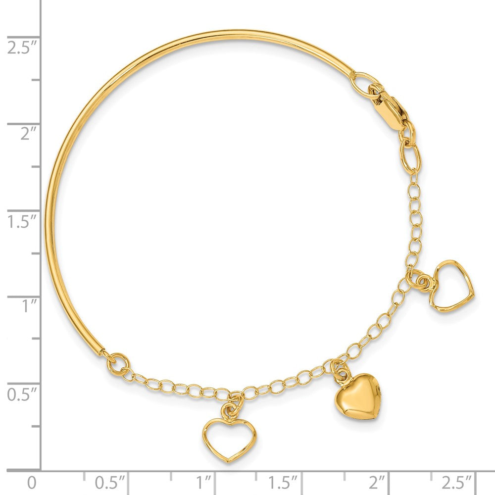 14k Polished Dangle Heart Chain Half Bangle Bracelet