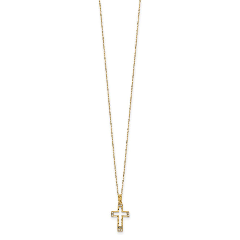 14k Polished Diamond-cut CZ Cross Pendant Necklace
