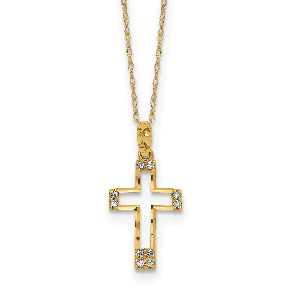 14k Polished CZ Cross Pendant Necklace