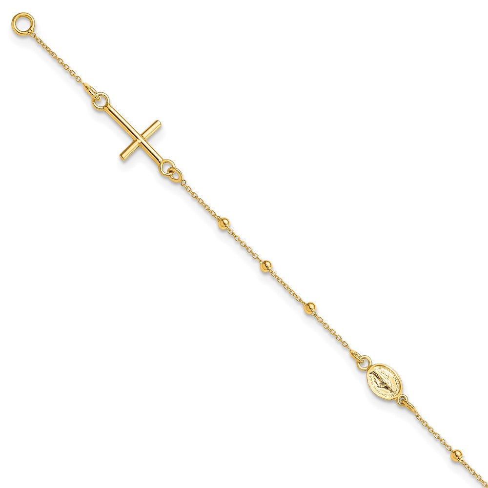 14k Polished Cross Rosary Bracelet