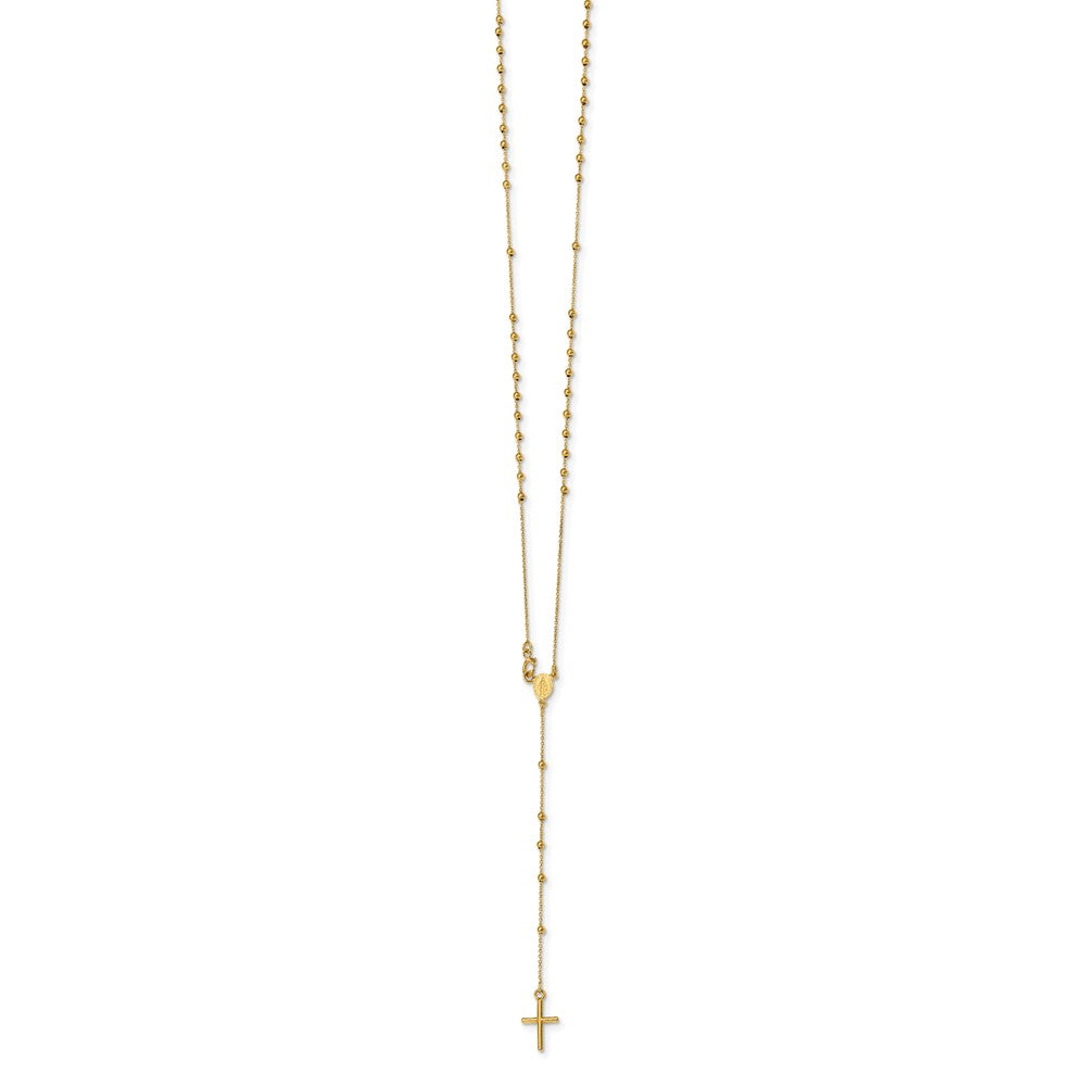 14k Polished Cross and Miraculous Medal Beaded Rosary Necklace