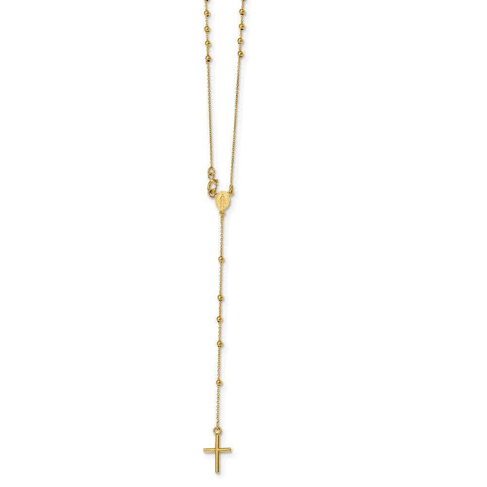 14k Polished Cross and Miraculous Medal Beaded Rosary Necklace