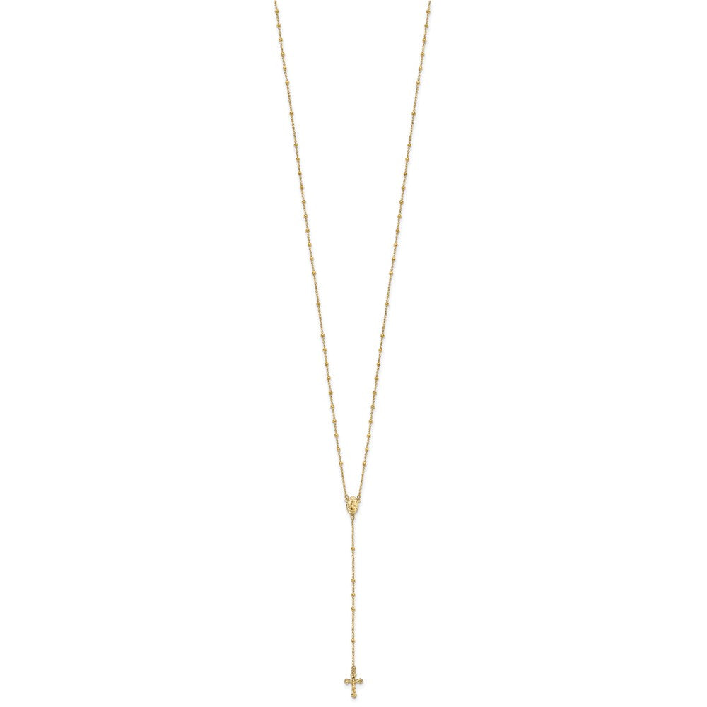 14k Polished Crucifix and Miraculous Medal Beaded Rosary Necklace