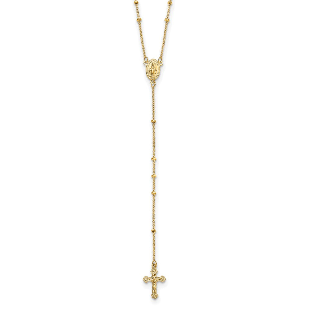 14k Polished Crucifix and Miraculous Medal Beaded Rosary Necklace