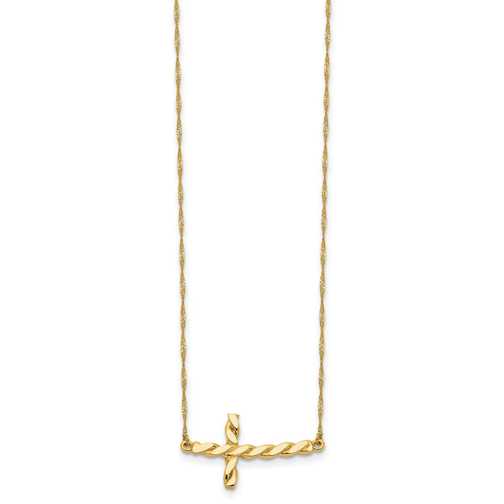 14k Polished Twisted Sideways Cross Necklace