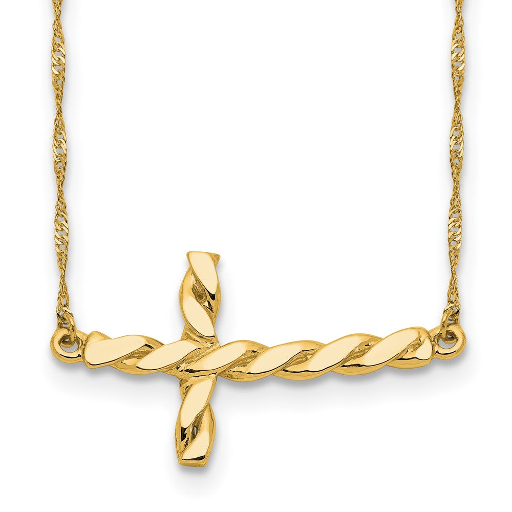 14k Polished Twisted Sideways Cross Necklace