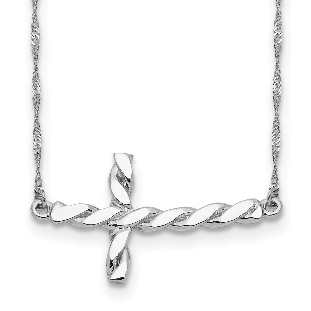 14k White Gold Polished Twisted Sideways Cross Necklace