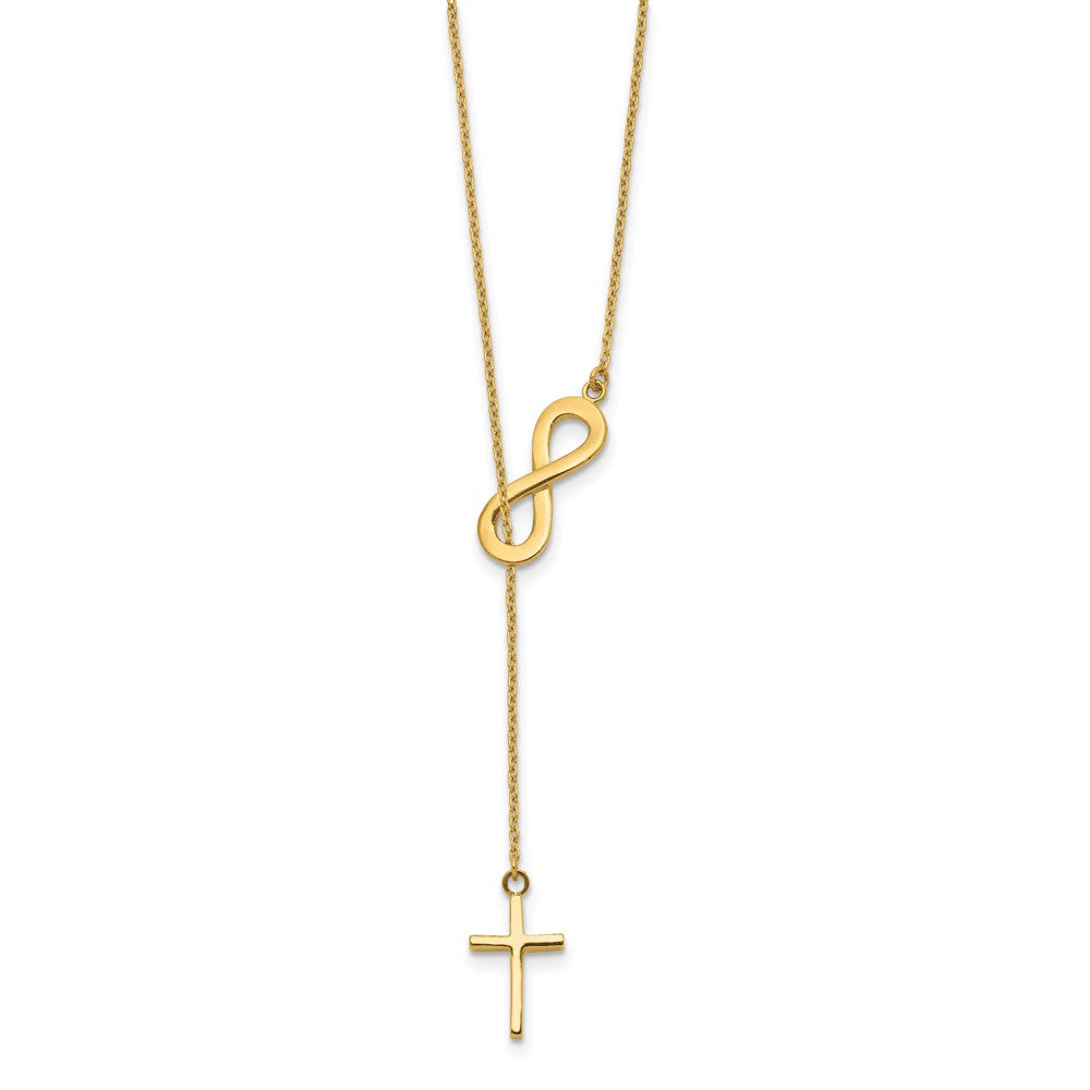 14k Polished Infinity and Cross Lariat Necklace
