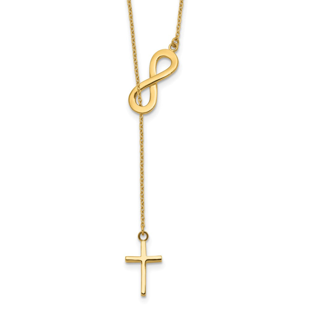 14k Polished Infinity & Cross Lariat Necklace