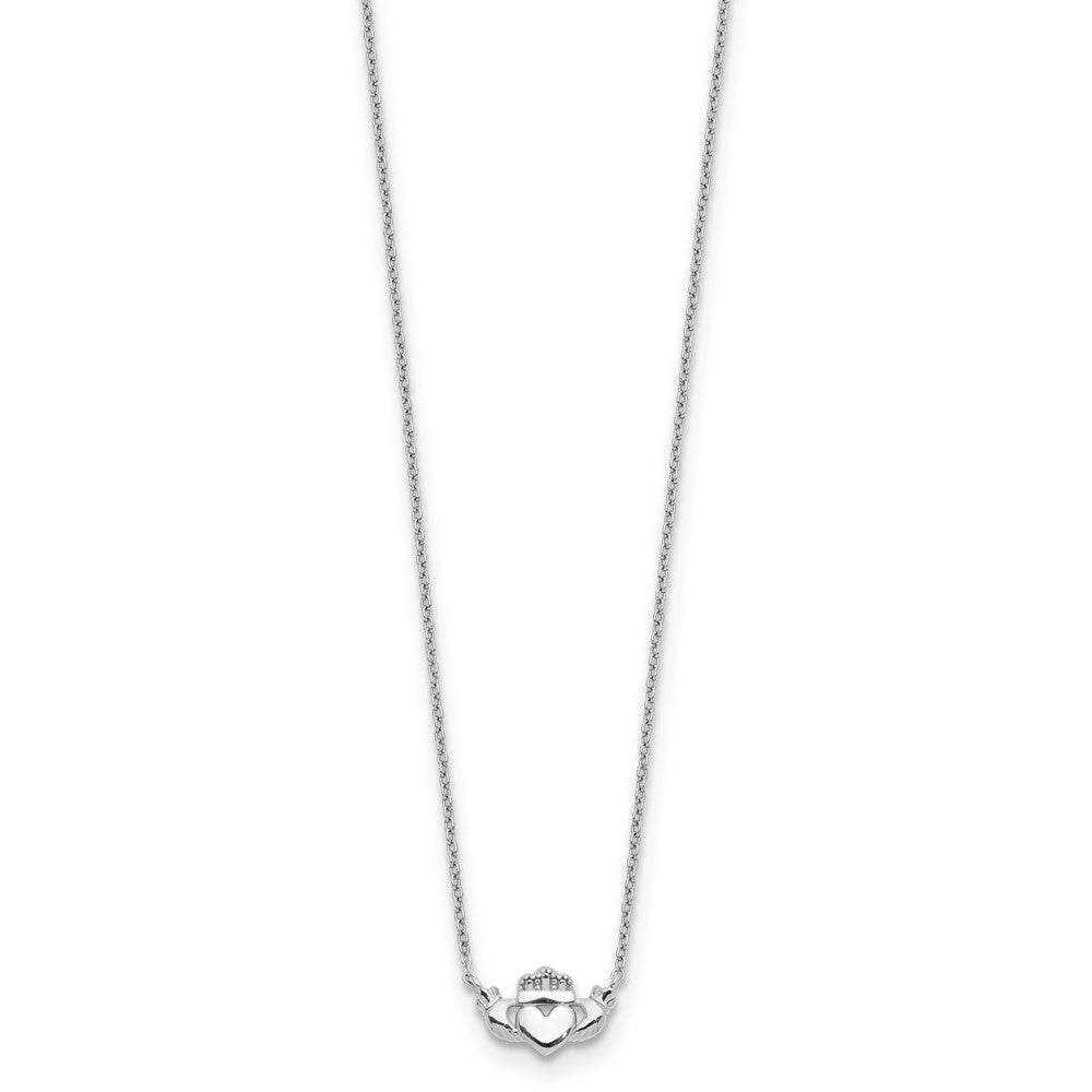 14k White Gold Polished Claddagh Necklace