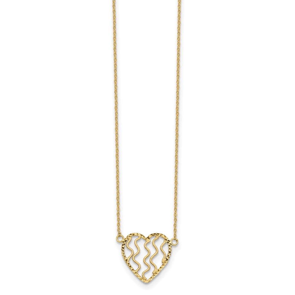 14k Polished Satin and Diamond-cut Heart Necklace