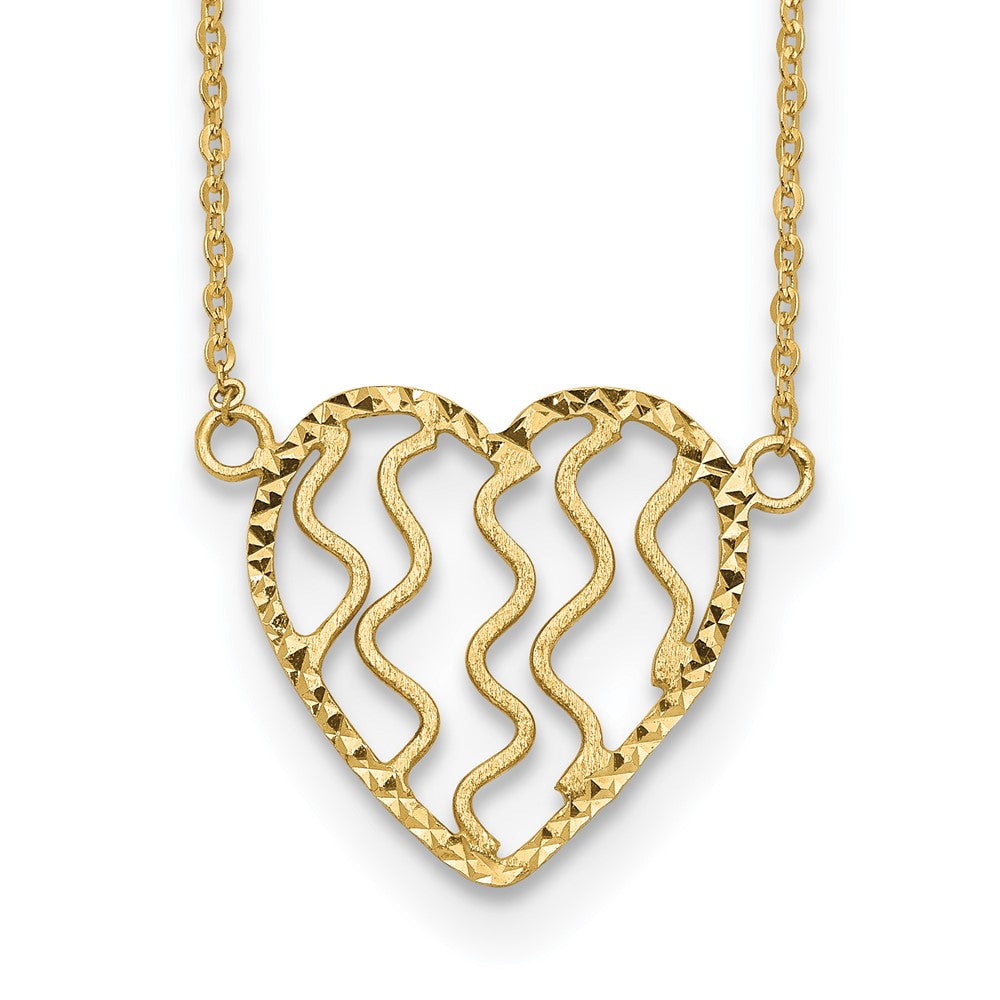 14k Polished Satin and Diamond-cut Heart Necklace