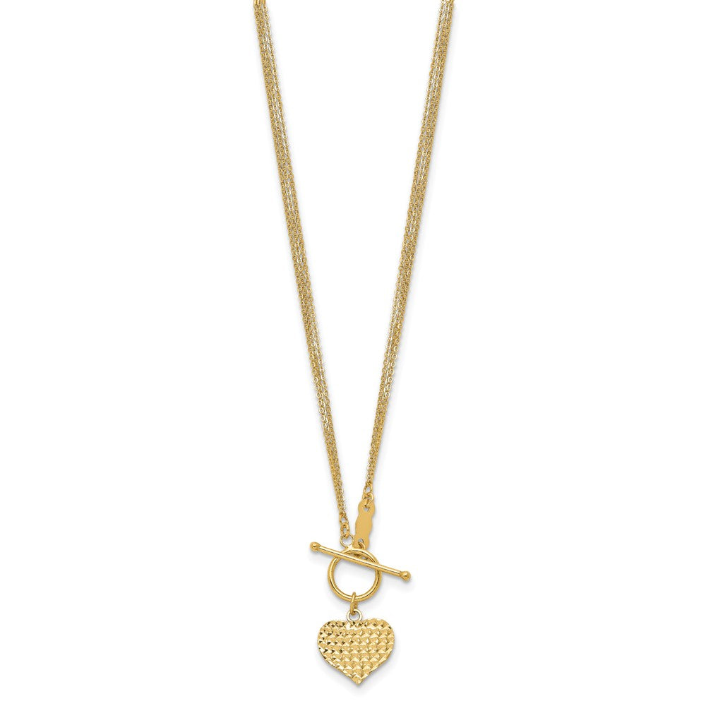 14k Polished 3-Strand D/C Heart Toggle Necklace