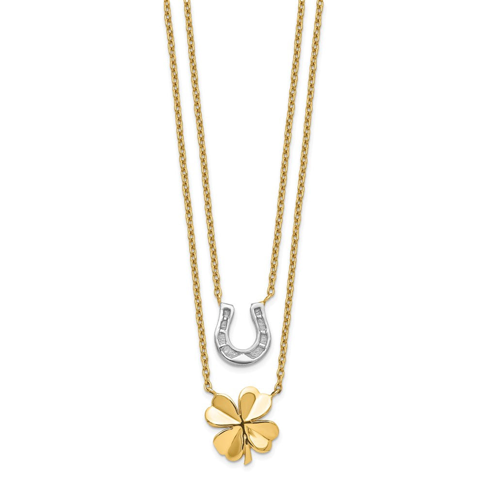 14k Two-tone 2-Strand Clover & Horseshoe Necklace