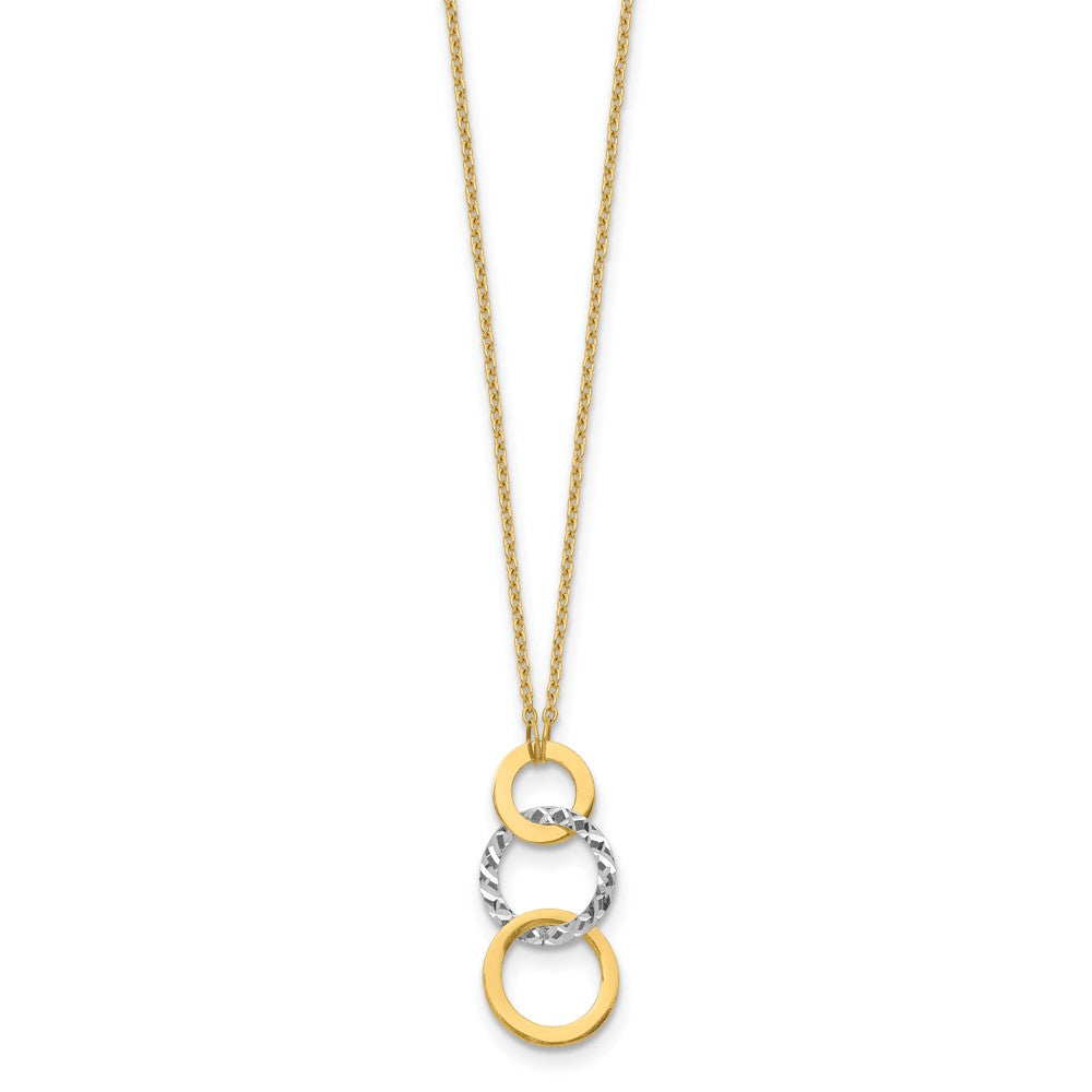 14k Two-tone Polished and Textured 3-Circle Dangle Necklace