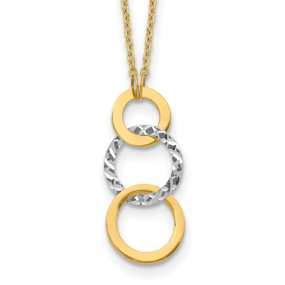 14k Two-tone Polished and Textured 3-Circle Dangle Necklace