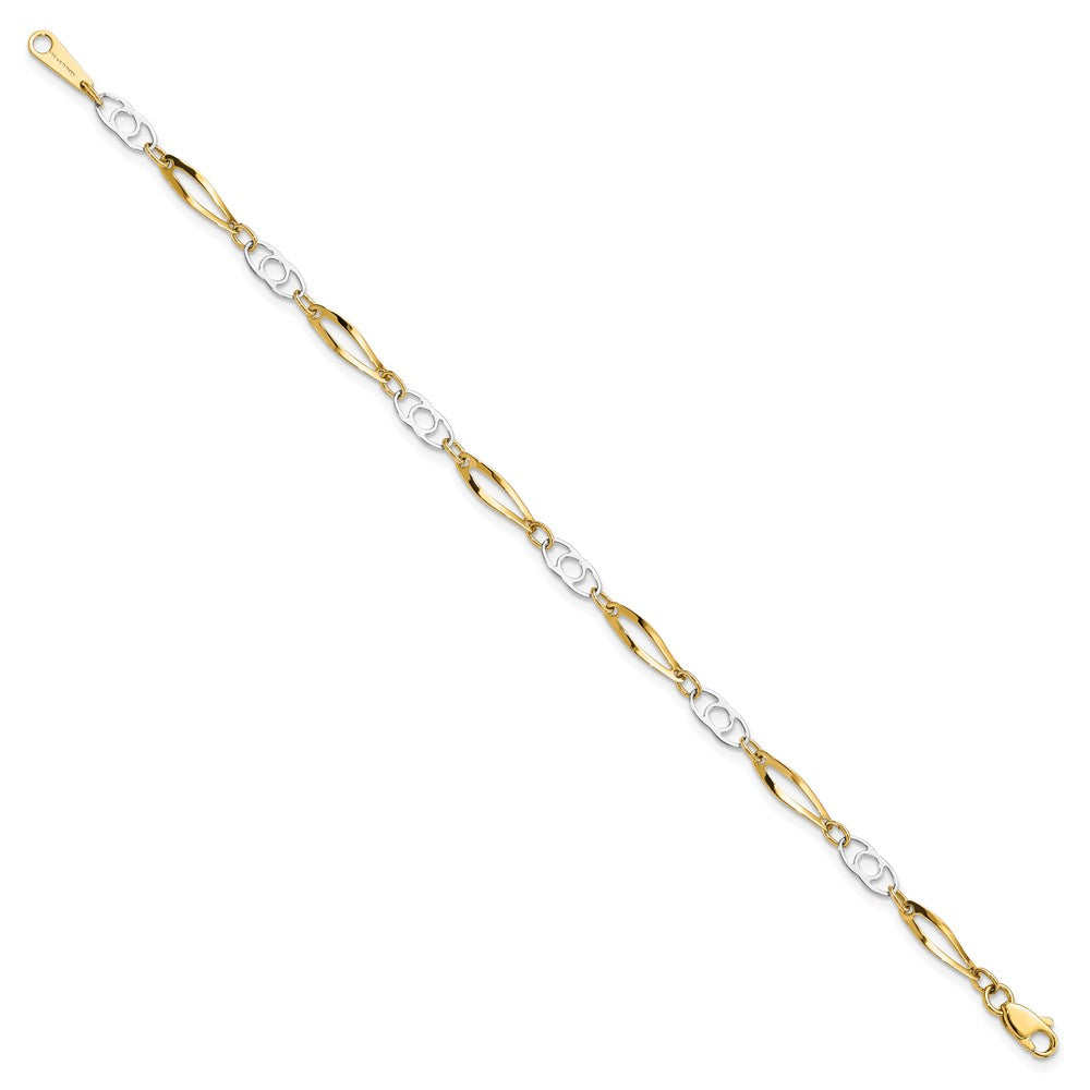 14k Two-Tone 7in Polished Fancy Link Bracelet