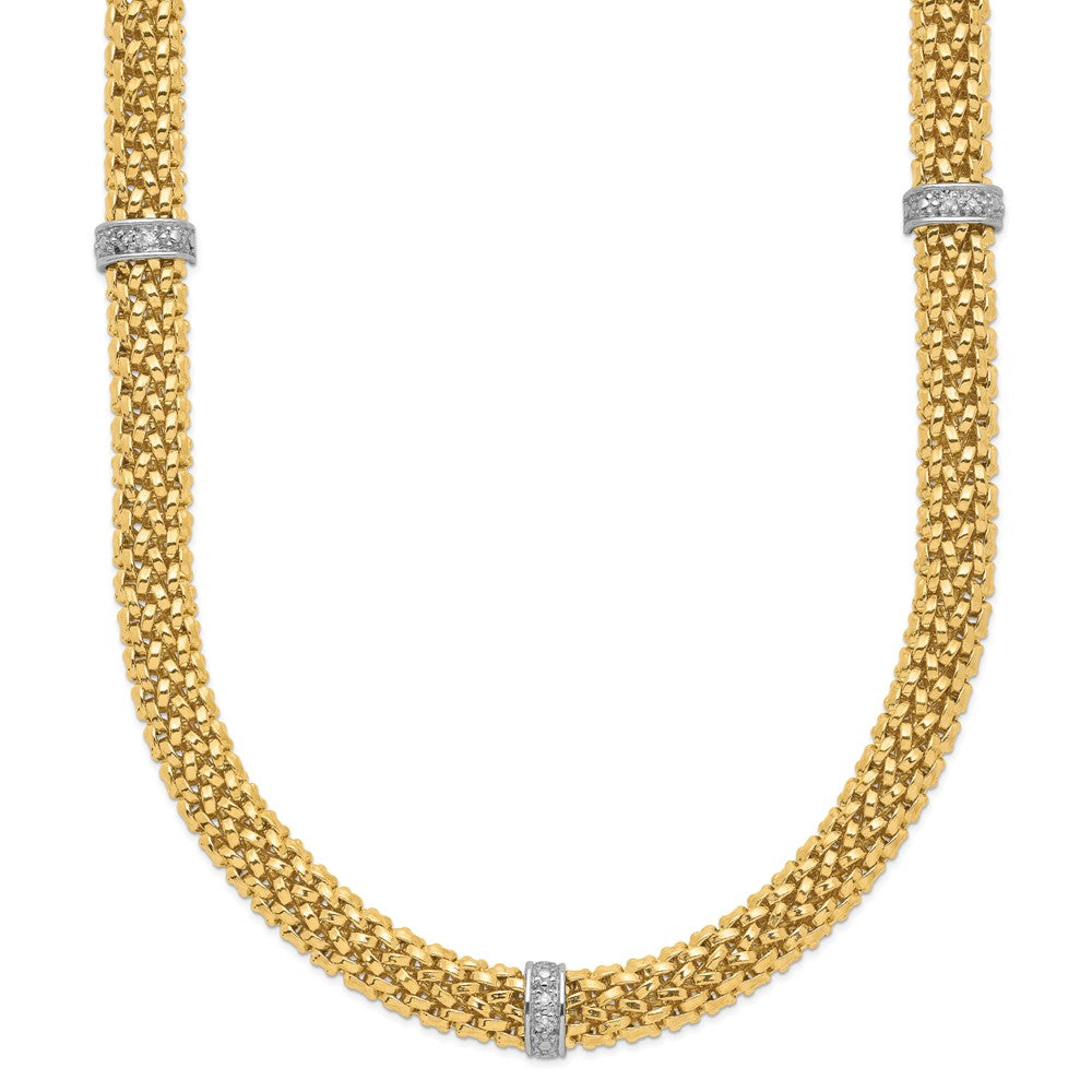 14k Two-Tone Polished Complete .05ct Diamond and Mesh Necklace