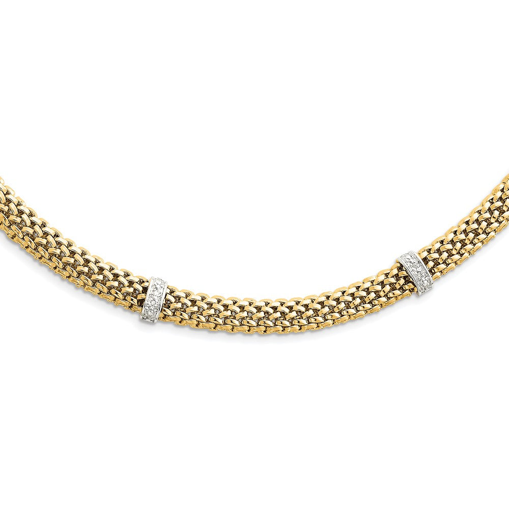 14k Two-Tone .05ct Completed Polished Diamond & Mesh Necklace