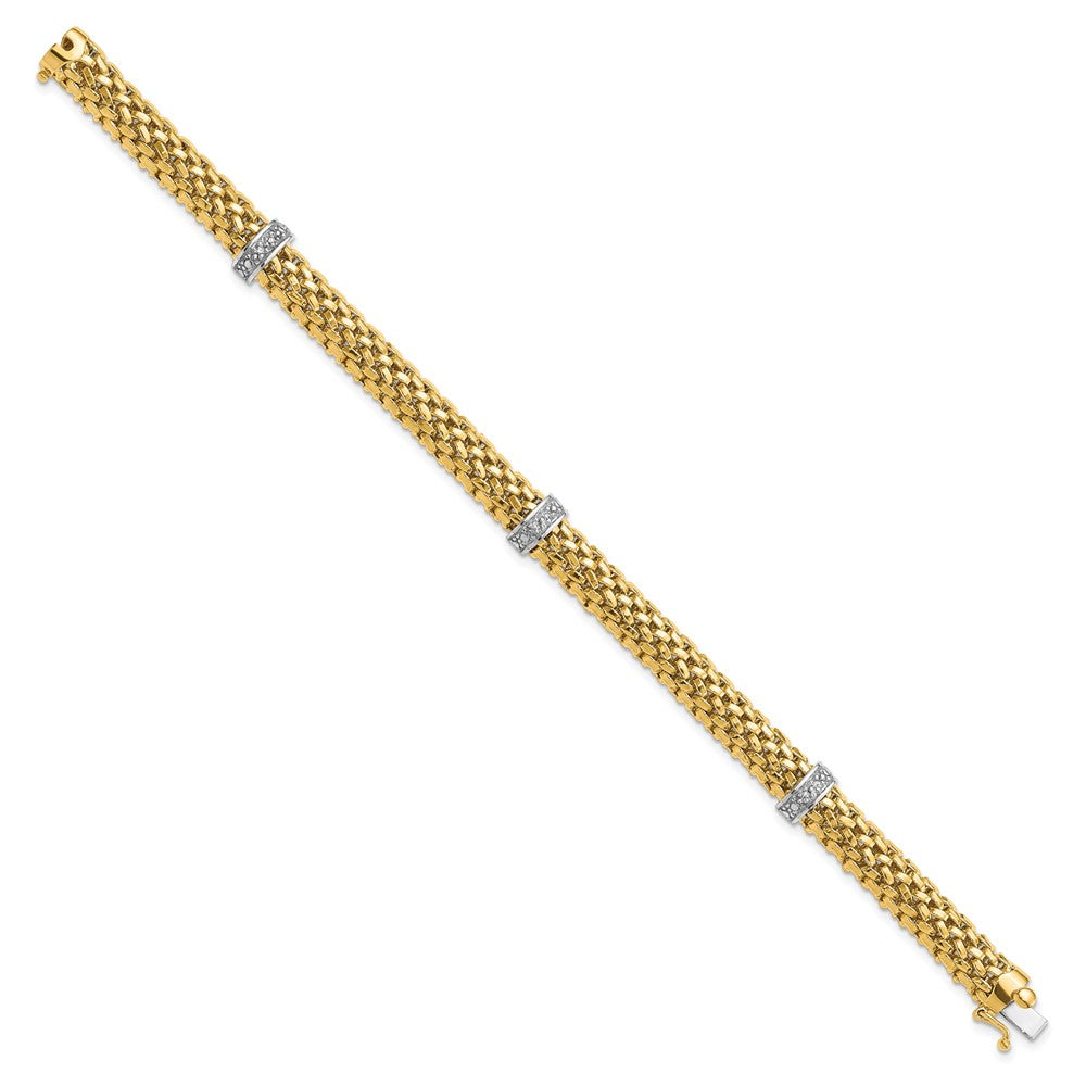 14k Two-Tone Polished Complete .05ct Diamond and Mesh Bracelet