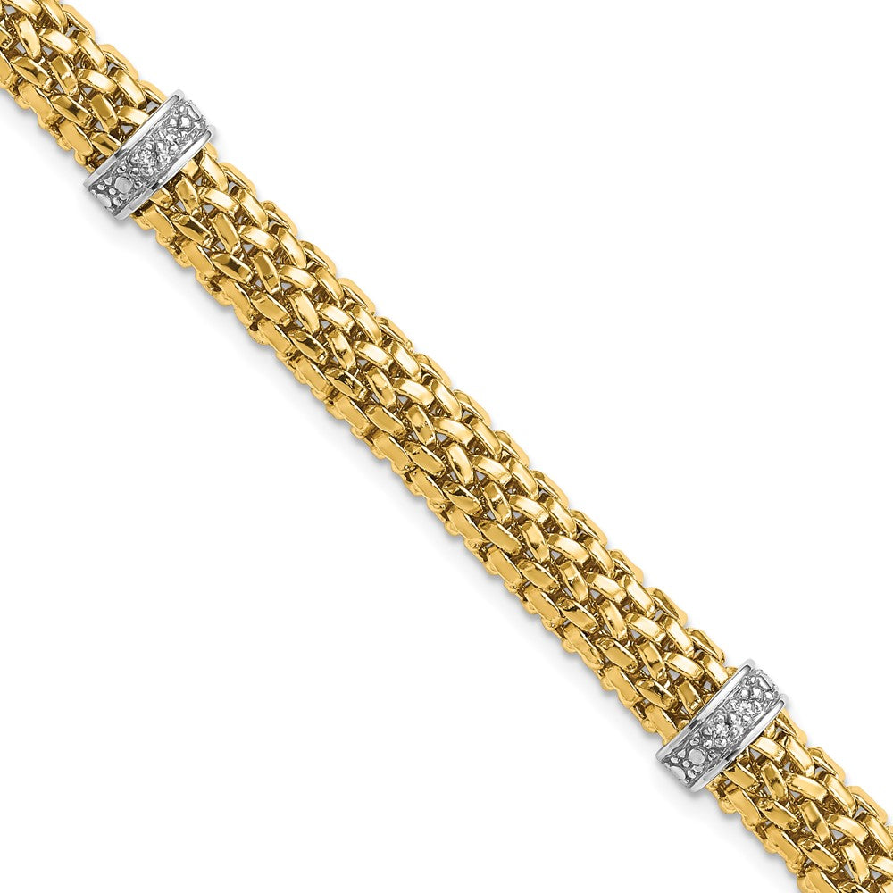 14k Two-Tone .05ct Completed Polished Diamond & Mesh Bracelet