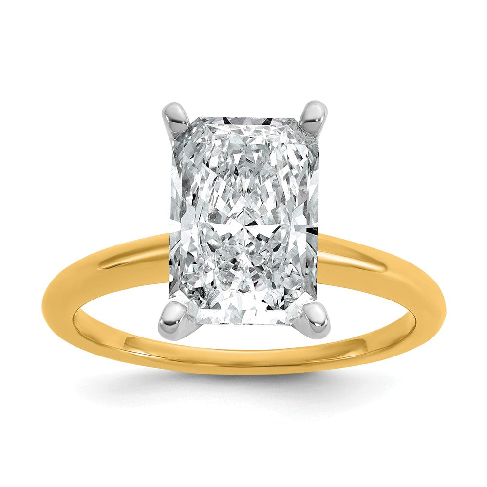 14k Two-tone 3 carat Lab Grown Diamond VS/SI+ G+ Radiant Solitaire Complete Engagement Ring